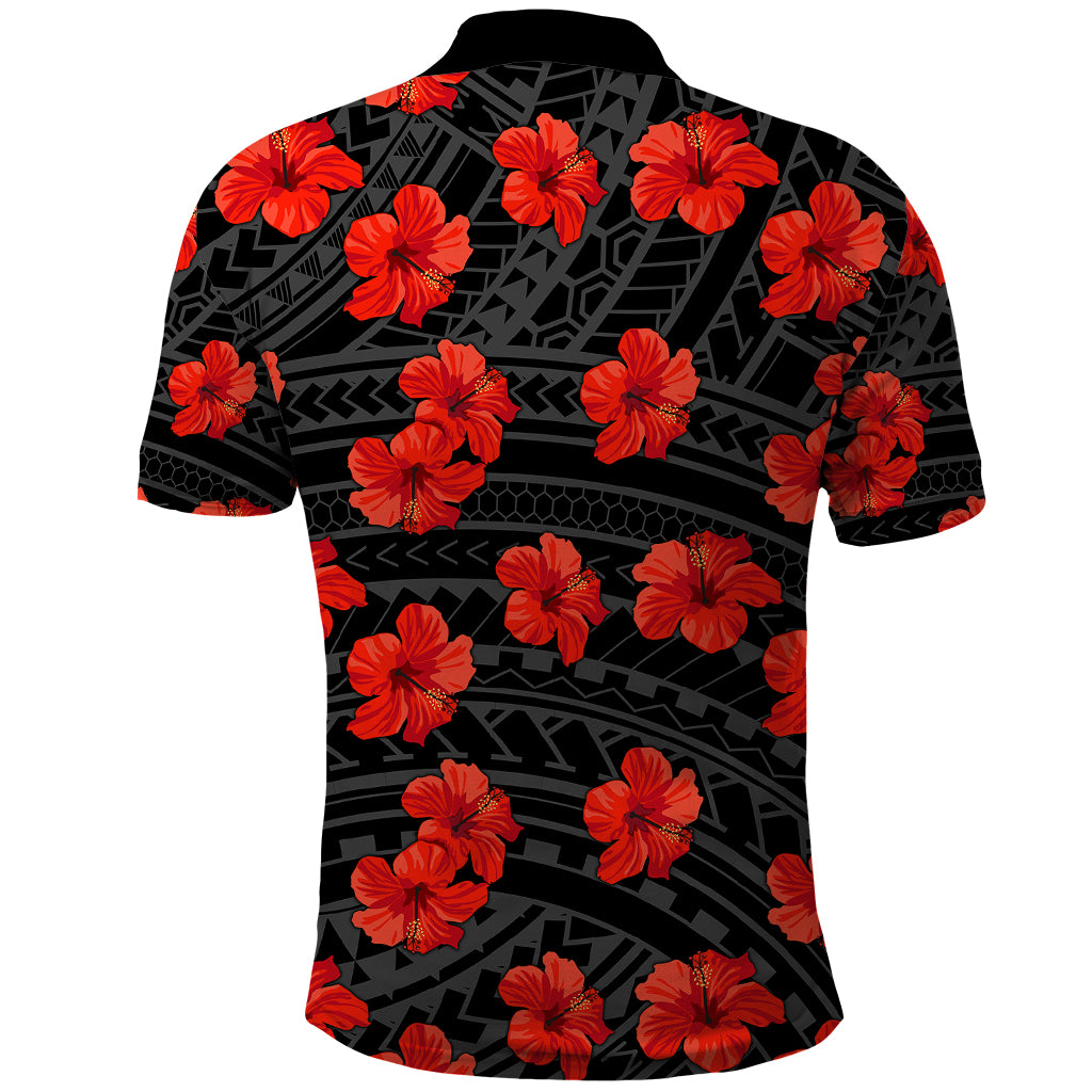 Polynesian Pride Hawaii Style With Hibiscus Polo Shirt Black LT9 - Polynesian Pride