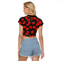 Polynesian Pride Hawaii Style With Hibiscus Raglan Cropped T Shirt Black LT9 - Polynesian Pride