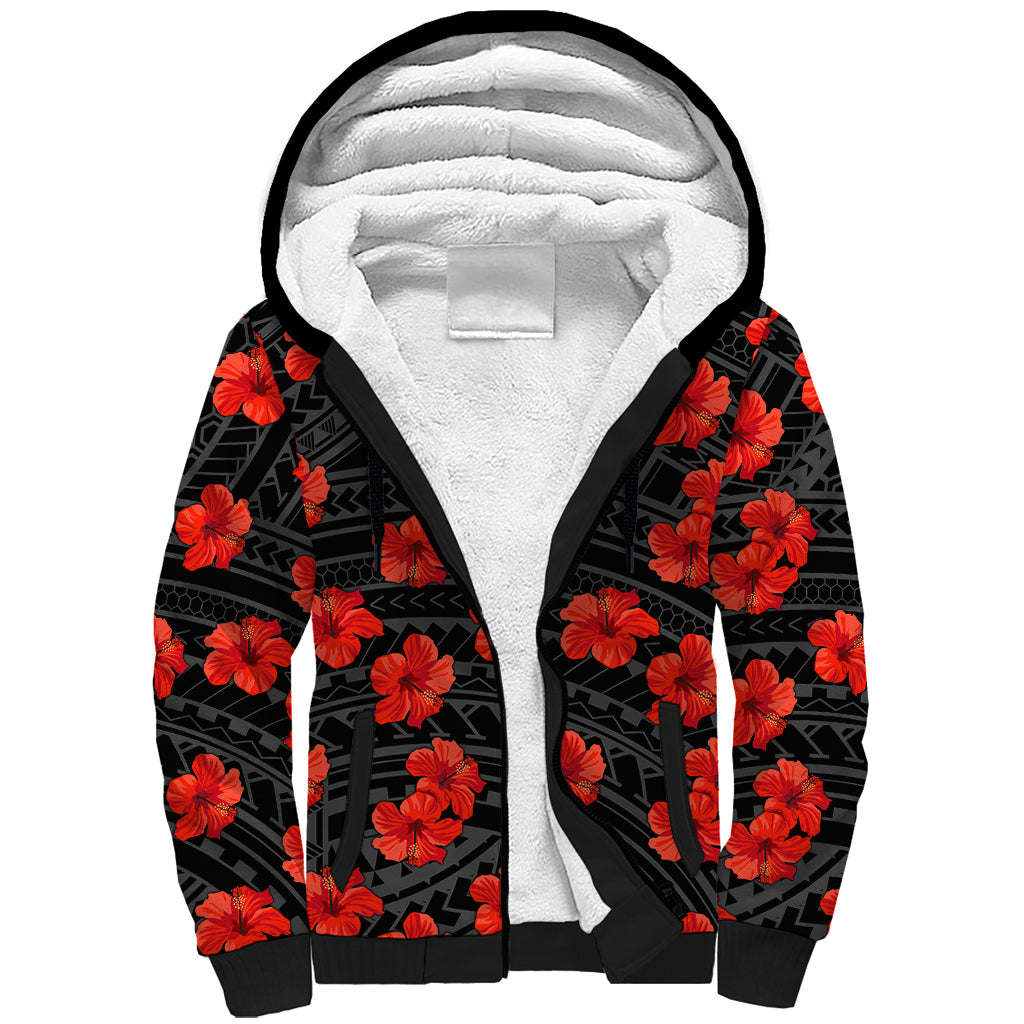 Polynesian Pride Hawaii Style With Hibiscus Sherpa Hoodie Black LT9 Unisex Black - Polynesian Pride