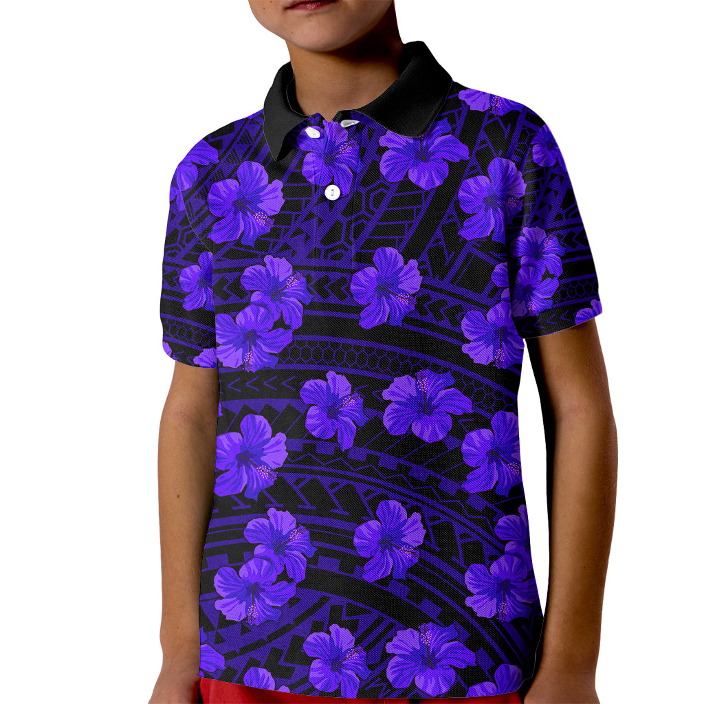 Polynesian Pride Hawaii Style With Hibiscus Kid Polo Shirt Blue LT9 Kid Blue - Polynesian Pride