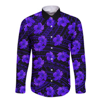 Polynesian Pride Hawaii Style With Hibiscus Long Sleeve Button Shirt Blue LT9 Unisex Blue - Polynesian Pride