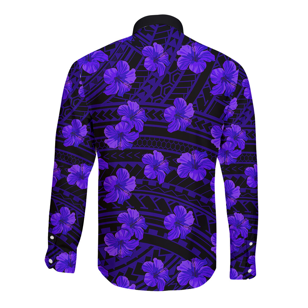 Polynesian Pride Hawaii Style With Hibiscus Long Sleeve Button Shirt Blue LT9 - Polynesian Pride