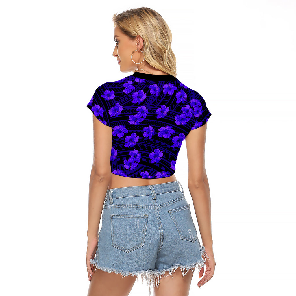 Polynesian Pride Hawaii Style With Hibiscus Raglan Cropped T Shirt Blue LT9 - Polynesian Pride