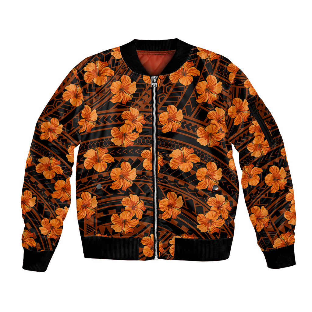 Polynesian Pride Hawaii Style With Hibiscus Sleeve Zip Bomber Jacket Gold LT9 Unisex Gold - Polynesian Pride
