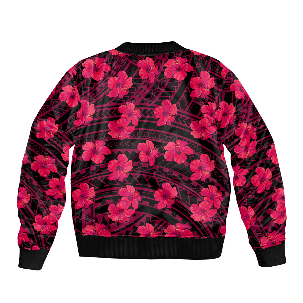 Polynesian Pride Hawaii Style With Hibiscus Sleeve Zip Bomber Jacket Pink LT9 - Polynesian Pride