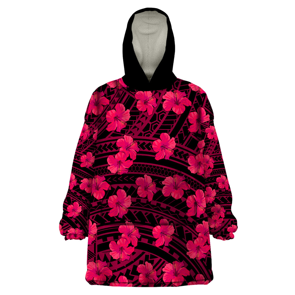 Polynesian Pride Hawaii Style With Hibiscus Wearable Blanket Hoodie Pink LT9 One Size Pink - Polynesian Pride