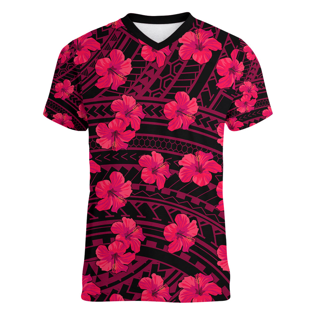 Polynesian Pride Hawaii Style With Hibiscus Women V Neck T Shirt Pink LT9 Female Pink - Polynesian Pride