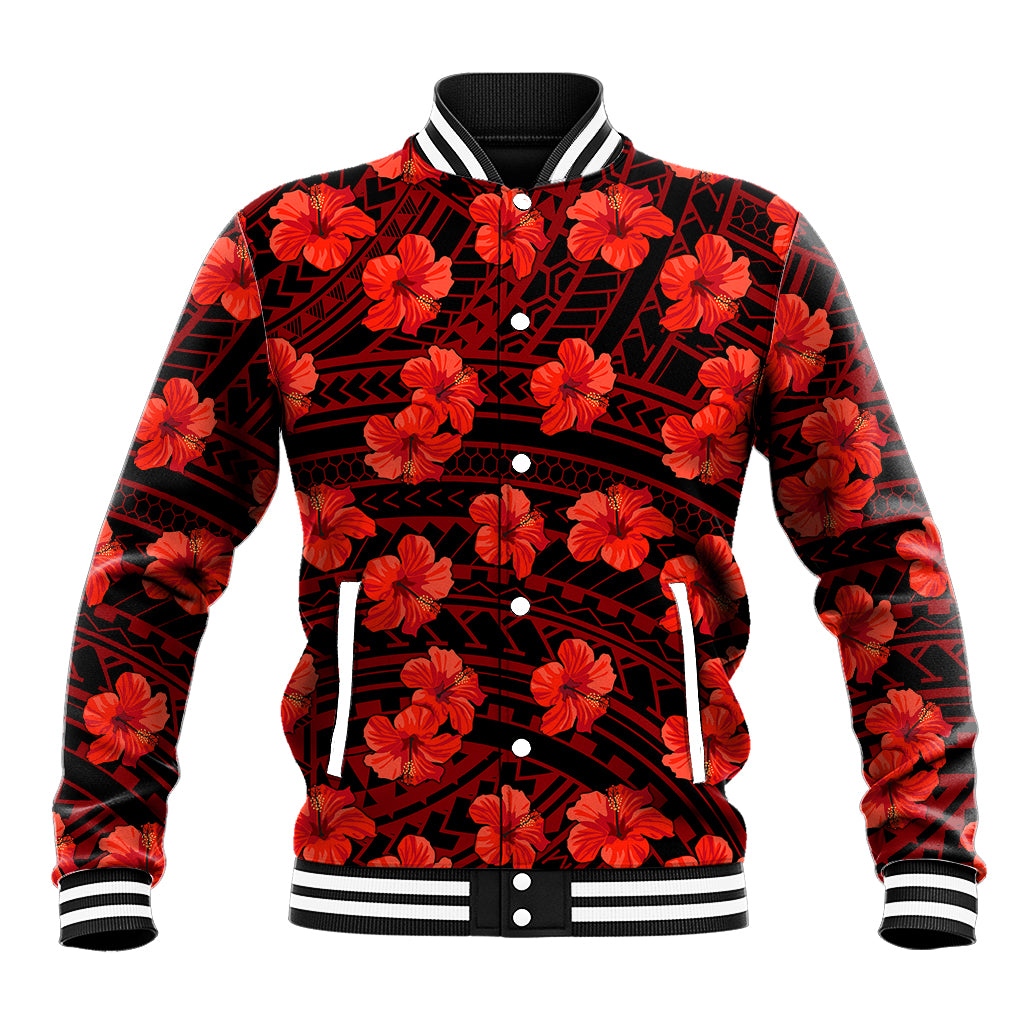 Polynesian Pride Hawaii Style With Hibiscus Baseball Jacket Red LT9 Unisex Red - Polynesian Pride