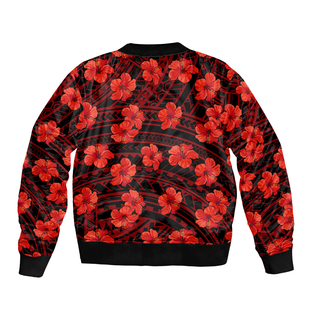 Polynesian Pride Hawaii Style With Hibiscus Bomber Jacket Red LT9 - Polynesian Pride