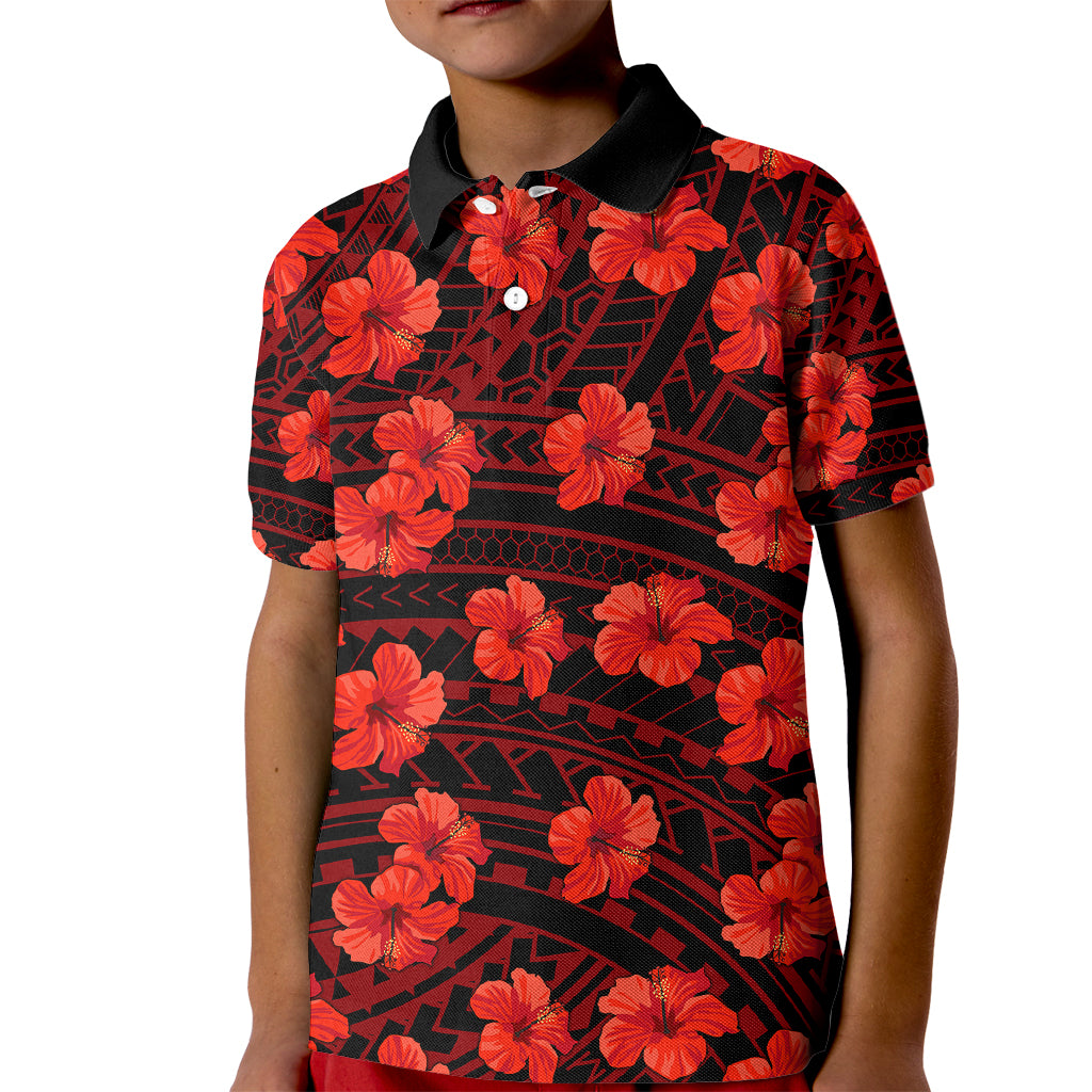Polynesian Pride Hawaii Style With Hibiscus Kid Polo Shirt Red LT9 Kid Red - Polynesian Pride