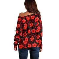 Polynesian Pride Hawaii Style With Hibiscus Off Shoulder Sweater Red LT9 - Polynesian Pride