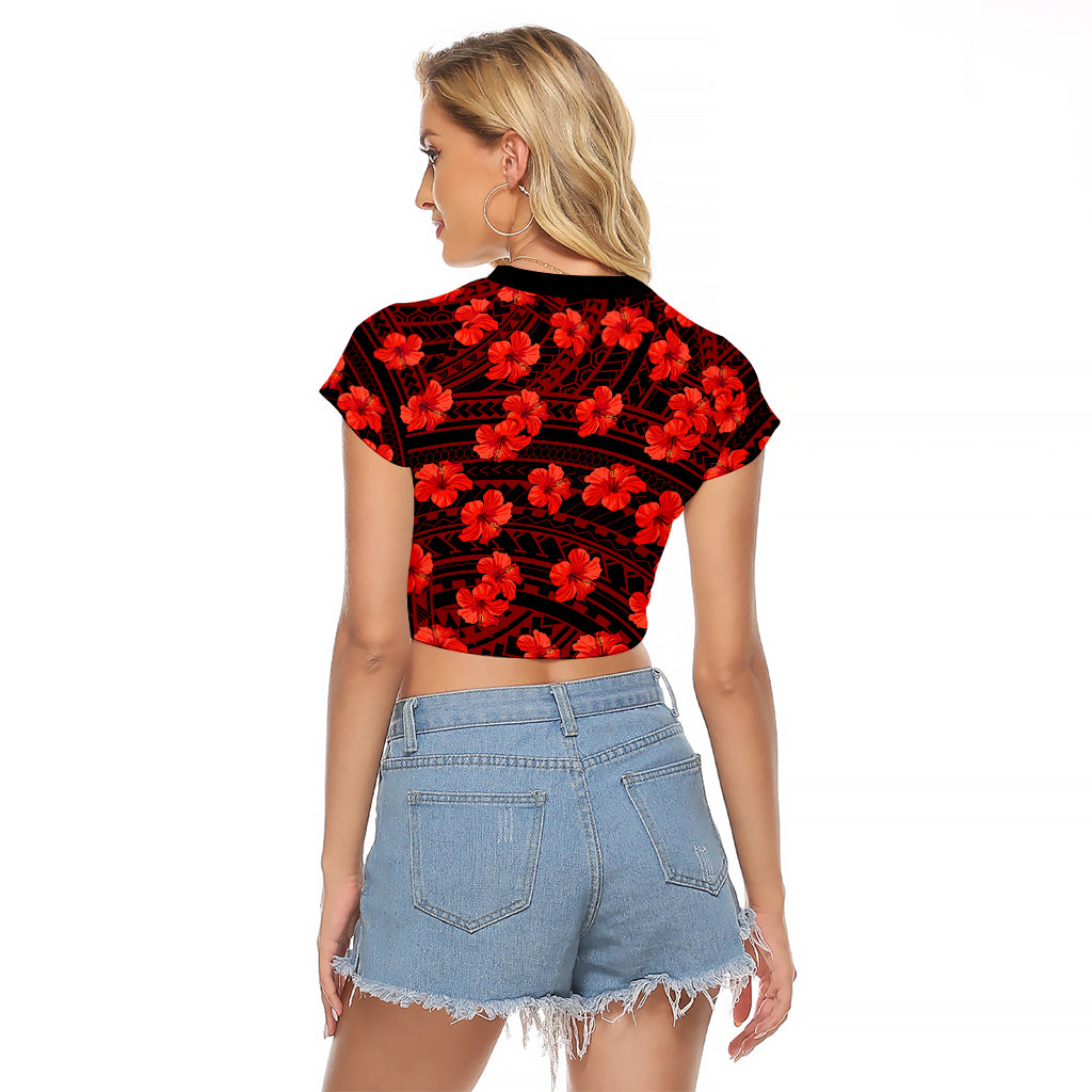 Polynesian Pride Hawaii Style With Hibiscus Raglan Cropped T Shirt Red LT9 - Polynesian Pride