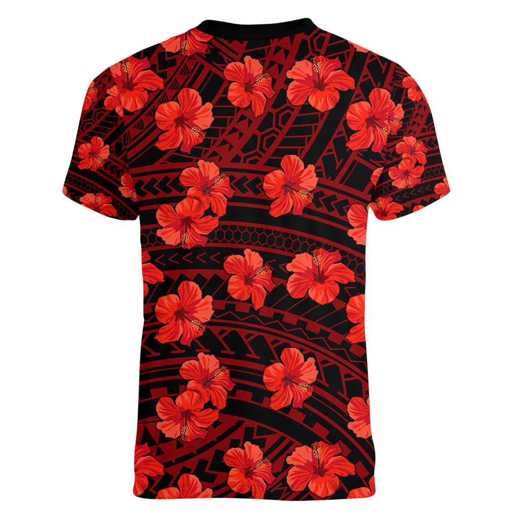 Polynesian Pride Hawaii Style With Hibiscus Women V Neck T Shirt Red LT9 - Polynesian Pride