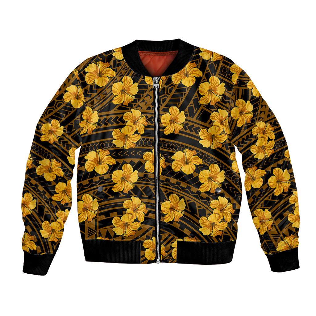 Polynesian Pride Hawaii Style With Hibiscus Bomber Jacket Yellow LT9 Unisex Yellow - Polynesian Pride