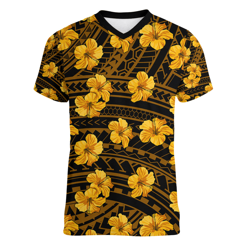 Polynesian Pride Hawaii Style With Hibiscus Women V Neck T Shirt Yellow LT9 Female Yellow - Polynesian Pride