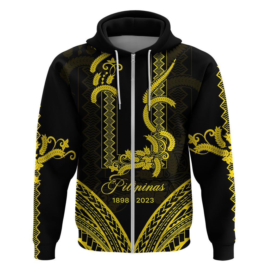 Custom Philippines Independence Day Hoodie Pechera With Side Barong Patterns LT9 Zip Hoodie Black - Polynesian Pride