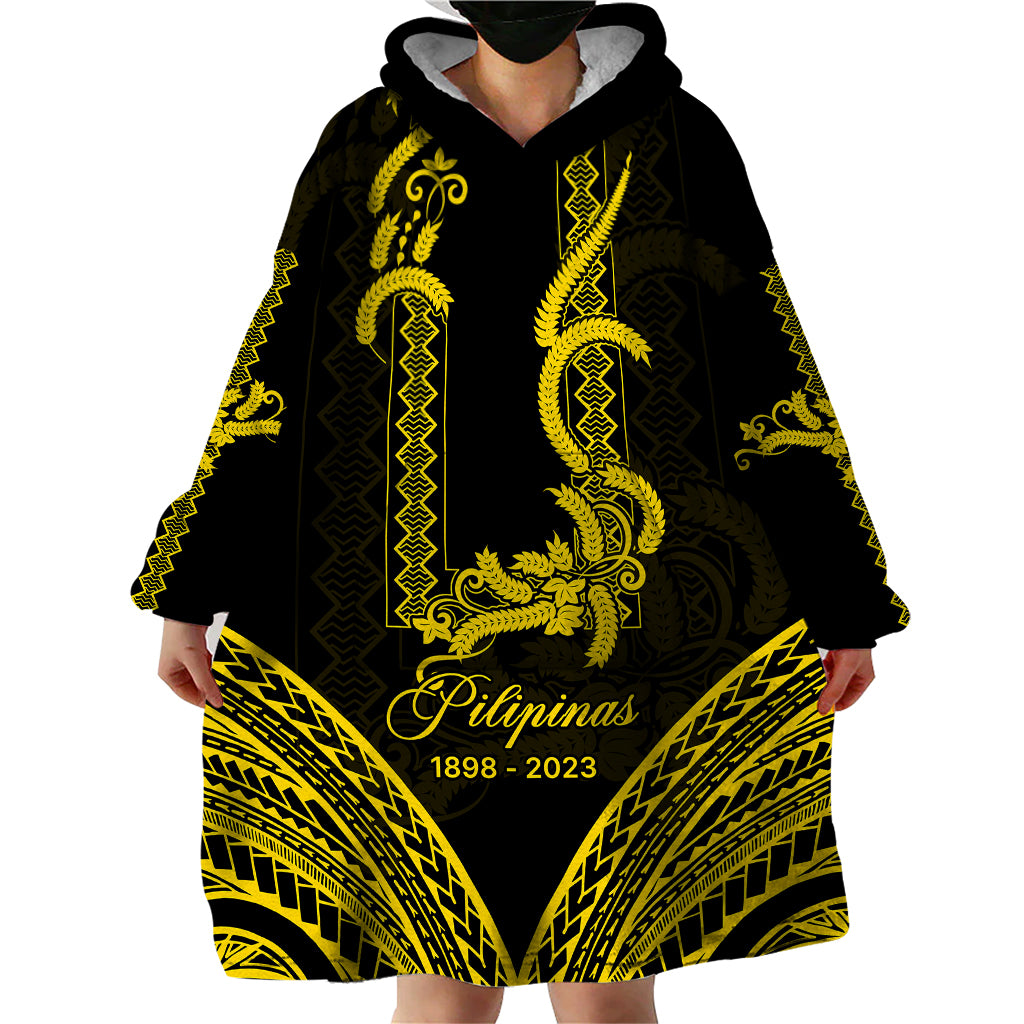 Personalised Philippines Independence Day Wearable Blanket Hoodie Pechera With Side Barong Patterns LT9 - Polynesian Pride