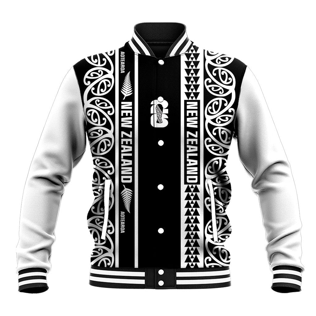 Custom New Zealand Football White Fern Supporter Baseball Jacket LT9 Unisex Black - Polynesian Pride