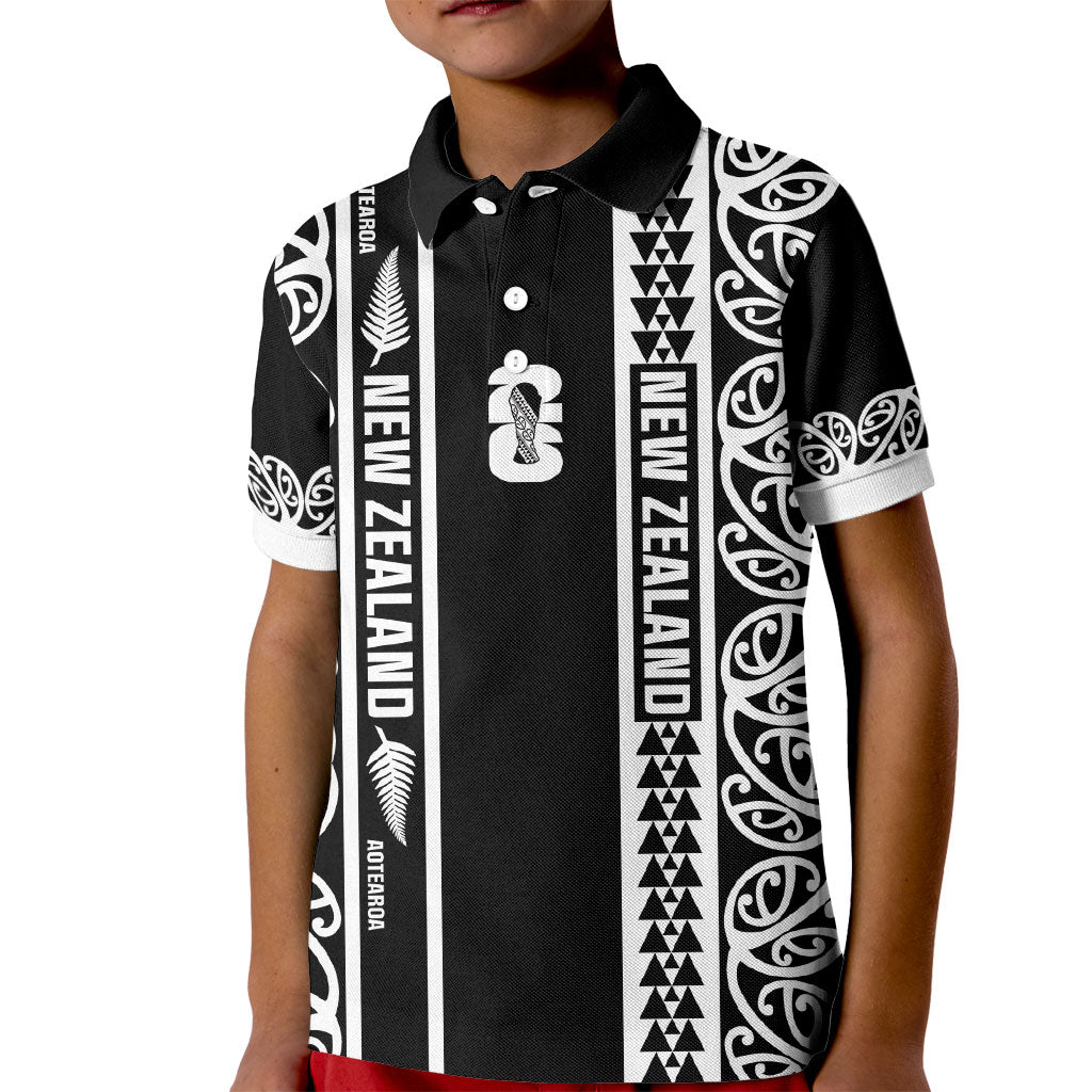 Custom New Zealand Football White Fern Supporter Kid Polo Shirt LT9 Kid Black - Polynesian Pride