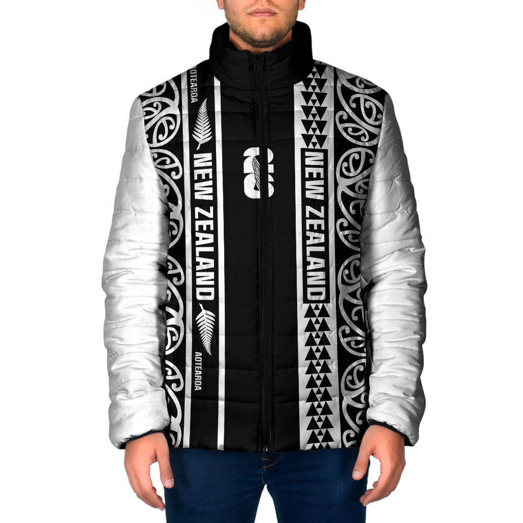 Custom New Zealand Football White Fern Supporter Padded Jacket LT9 Men Black - Polynesian Pride