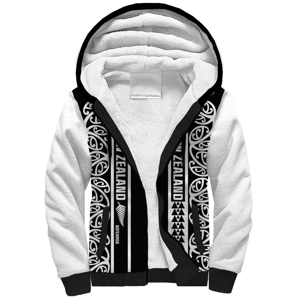 Custom New Zealand Football White Fern Supporter Sherpa Hoodie LT9 Unisex Black - Polynesian Pride