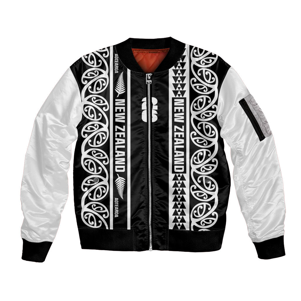 Custom New Zealand Football White Fern Supporter Sleeve Zip Bomber Jacket LT9 Unisex Black - Polynesian Pride