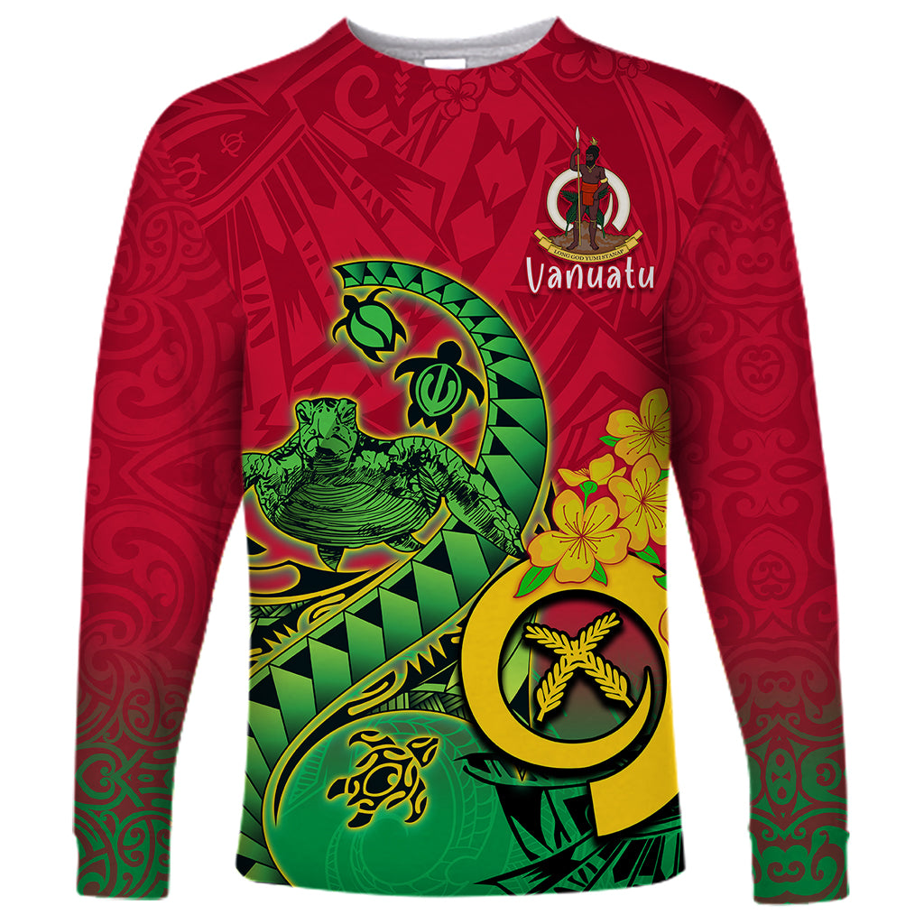 Vanuatu Islands Long Sleeve Shirt Polynesian Tattoo and Sea Turtle LT9 Unisex Green - Polynesian Pride