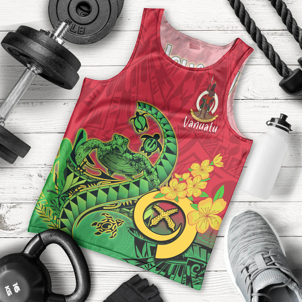 Vanuatu Islands Men Tank Top Polynesian Tattoo and Sea Turtle LT9 Green - Polynesian Pride