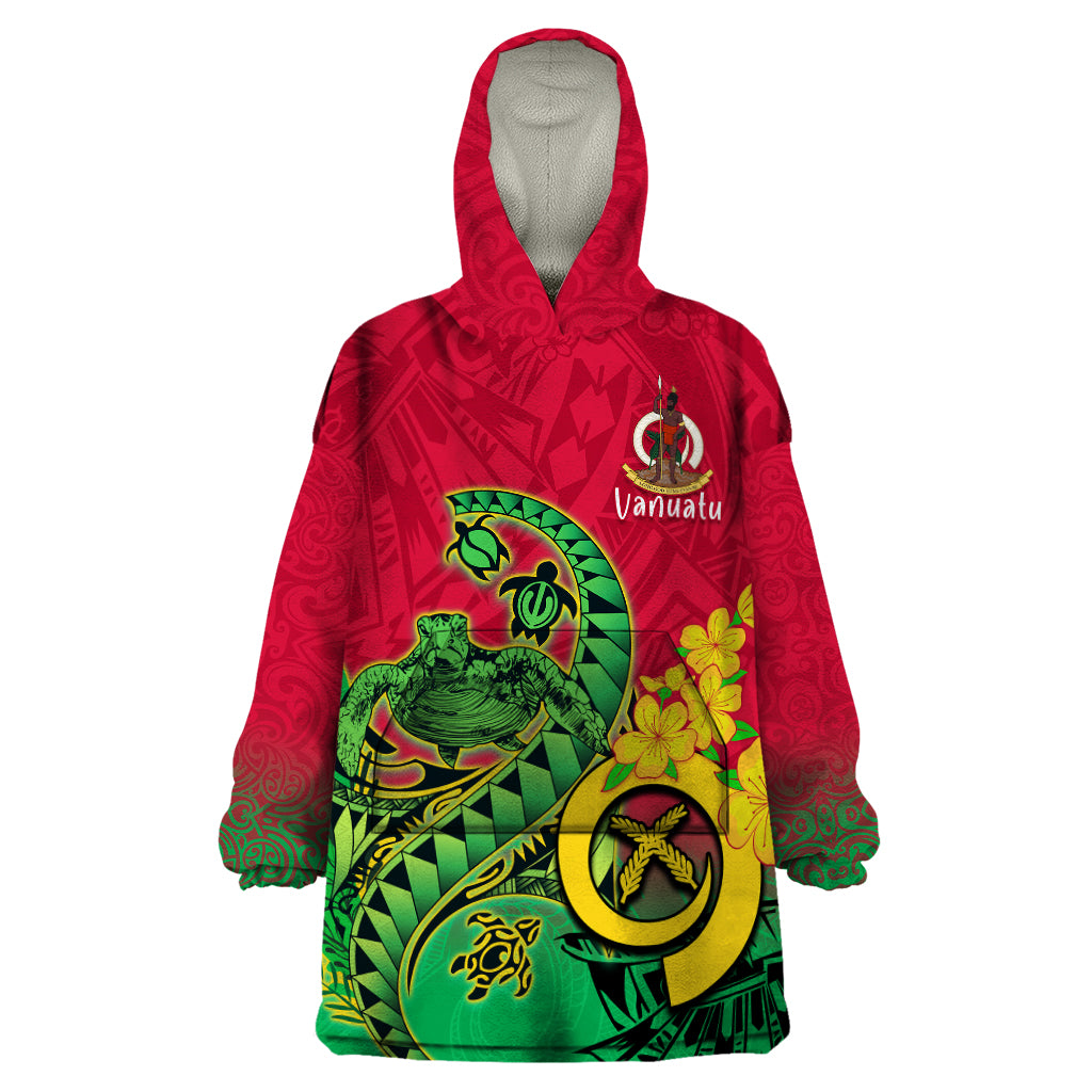 Vanuatu Islands Wearable Blanket Hoodie Polynesian Tattoo and Sea Turtle LT9 One Size Green - Polynesian Pride