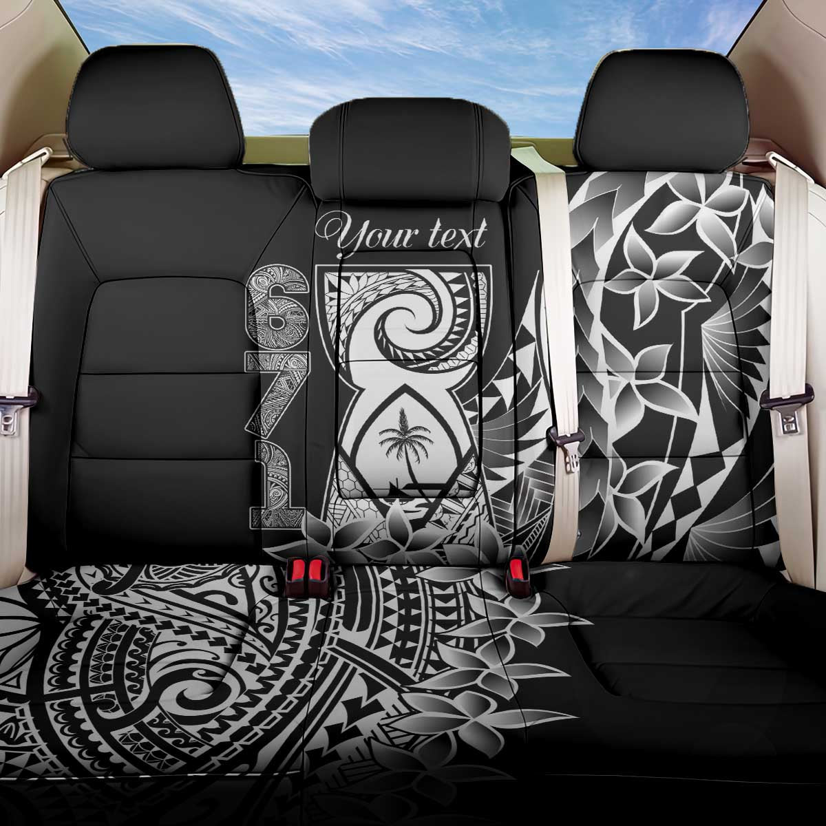 671 Guam Personalised Back Car Seat Cover Latte Stone Tribal