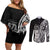 671 Guam Personalised Couples Matching Off Shoulder Short Dress and Long Sleeve Button Shirt Latte Stone Tribal