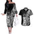 671 Guam Personalised Couples Matching Off The Shoulder Long Sleeve Dress and Hawaiian Shirt Latte Stone Tribal