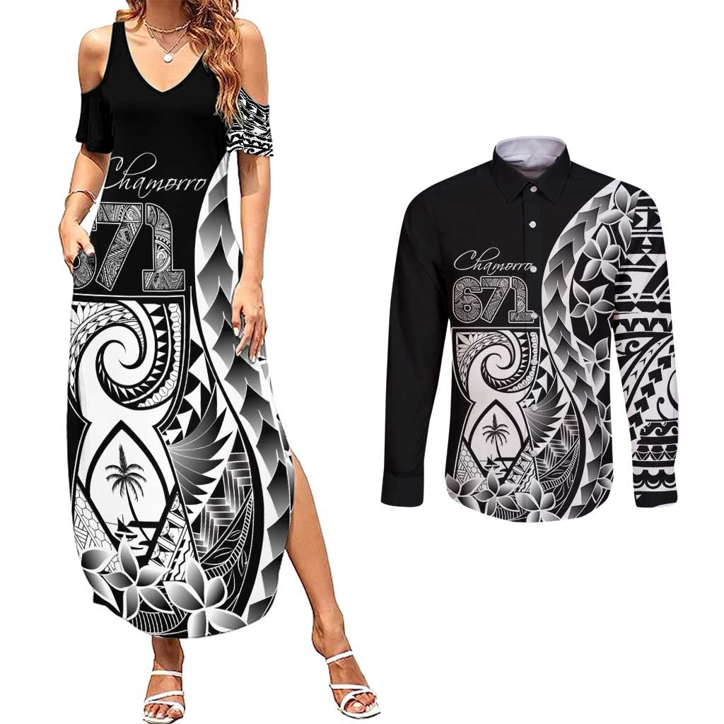 671 Guam Personalised Couples Matching Summer Maxi Dress and Long Sleeve Button Shirt Latte Stone Tribal