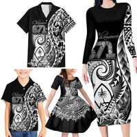 671 Guam Personalised Family Matching Long Sleeve Bodycon Dress and Hawaiian Shirt Latte Stone Tribal