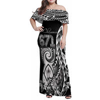 671 Guam Personalised Family Matching Off Shoulder Maxi Dress and Hawaiian Shirt Latte Stone Tribal
