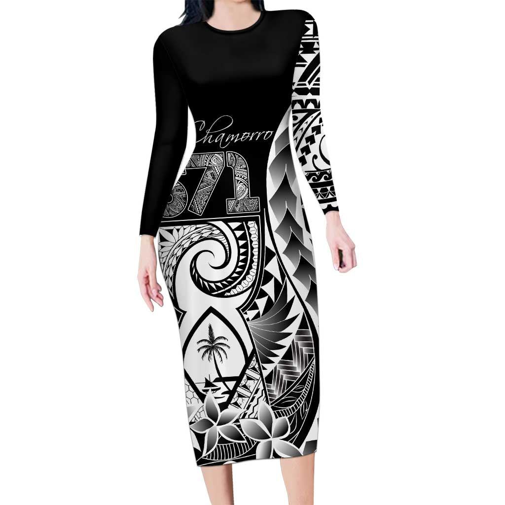 671 Guam Personalised Long Sleeve Bodycon Dress Latte Stone Tribal