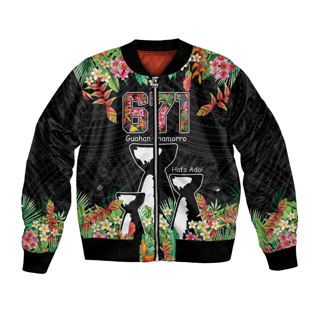 671 Guam Personalised Bomber Jacket Latte Stone and Tropical Flowers