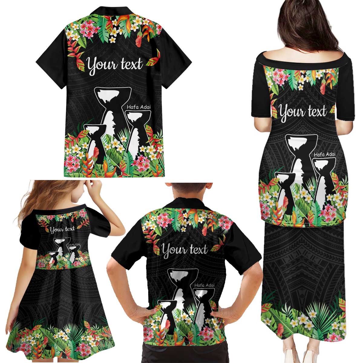 671 Guam Personalised Family Matching Puletasi and Hawaiian Shirt Latte Stone and Tropical Flowers