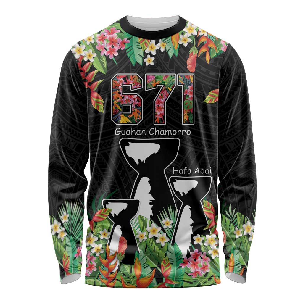 671 Guam Personalised Long Sleeve Shirt Latte Stone and Tropical Flowers