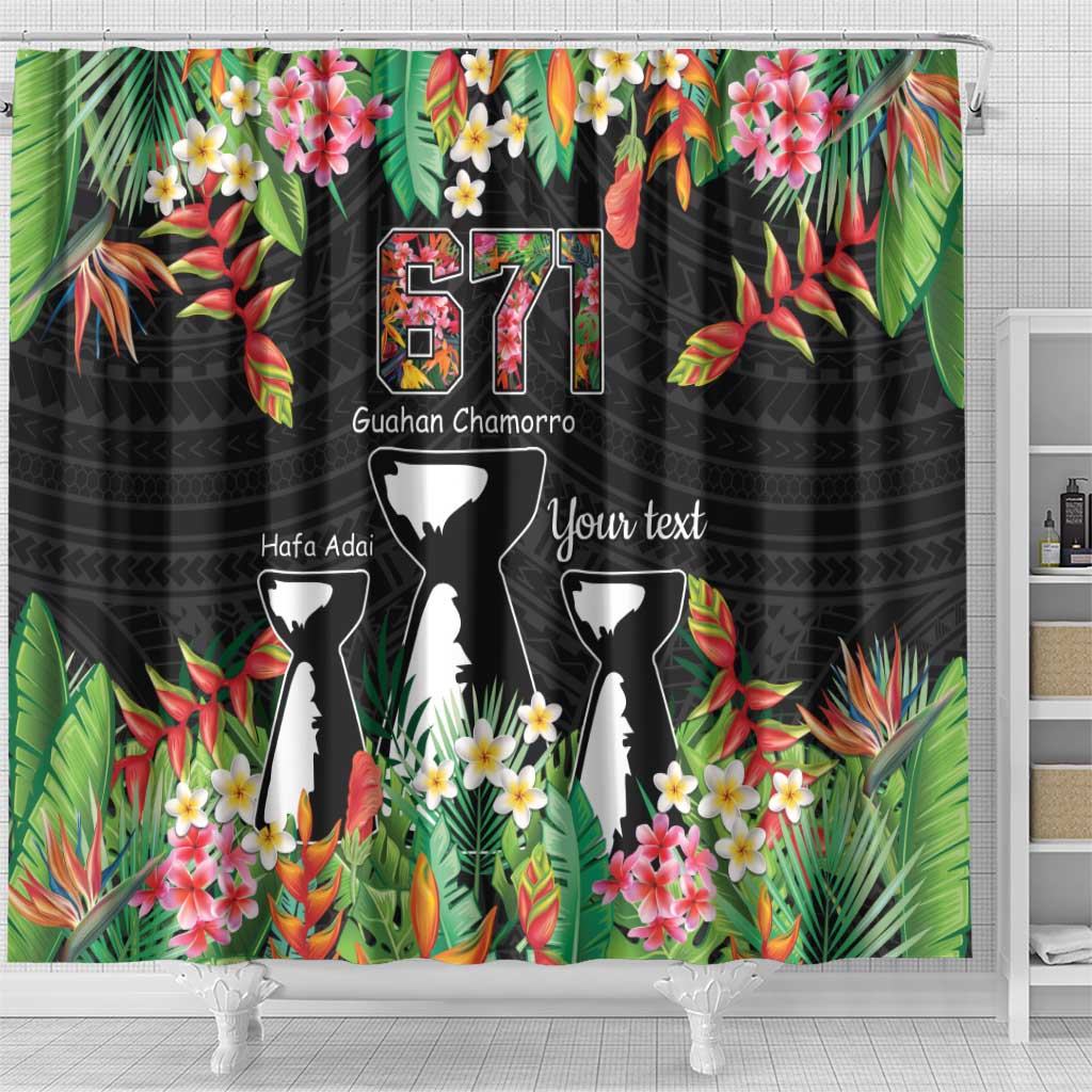671 Guam Personalised Shower Curtain Latte Stone and Tropical Flowers