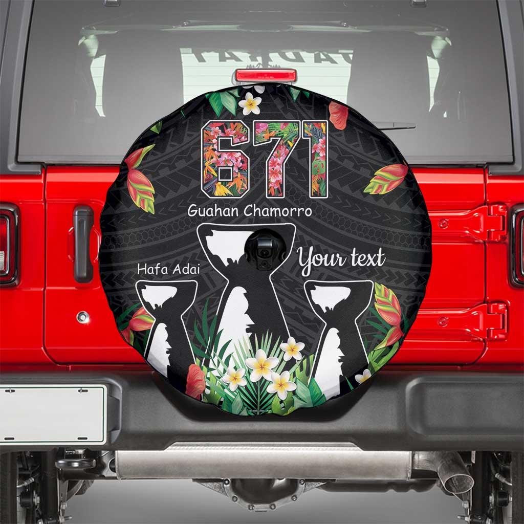 671 Guam Personalised Spare Tire Cover Latte Stone and Tropical Flowers