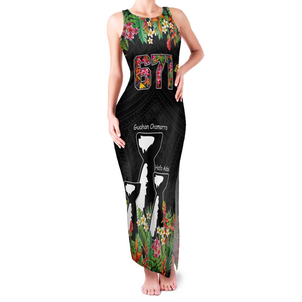 671 Guam Personalised Tank Maxi Dress Latte Stone and Tropical Flowers