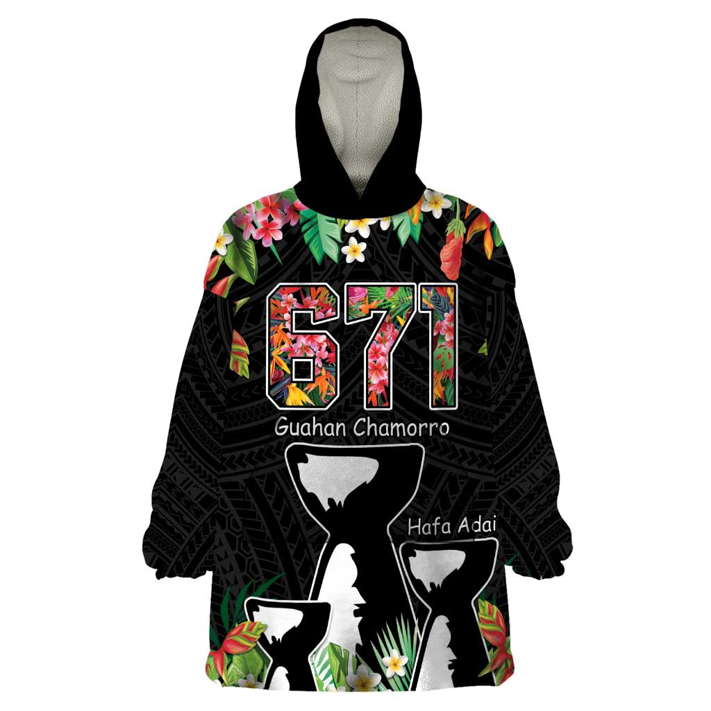 671 Guam Personalised Wearable Blanket Hoodie Latte Stone and Tropical Flowers