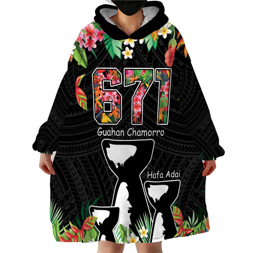 671 Guam Personalised Wearable Blanket Hoodie Latte Stone and Tropical Flowers