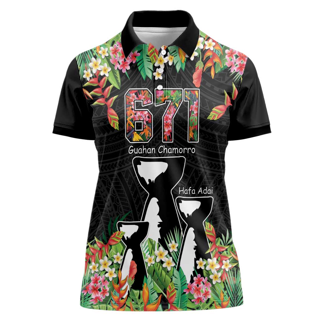 671 Guam Personalised Women Polo Shirt Latte Stone and Tropical Flowers