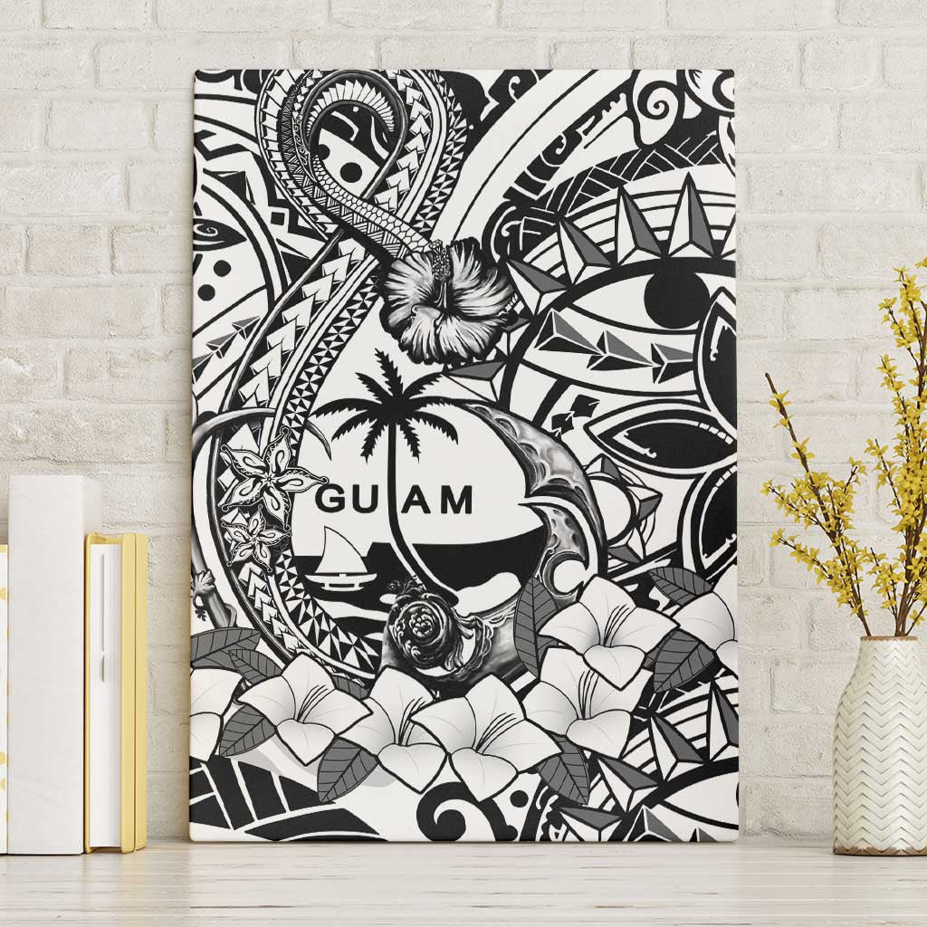 Guam Hafa Adai Guasali Flowers Canvas Wall Art LT9 Without Frame Black - Polynesian Pride