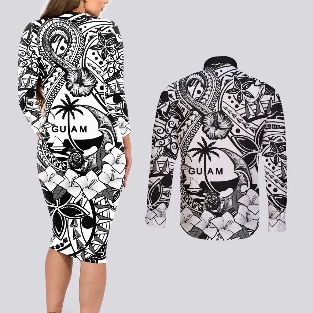 Guam Hafa Adai Guasali Flowers Couples Matching Long Sleeve Bodycon Dress and Long Sleeve Button Shirt LT9 - Polynesian Pride