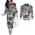 Guam Hafa Adai Guasali Flowers Couples Matching Off The Shoulder Long Sleeve Dress and Long Sleeve Button Shirt