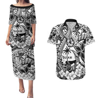 Guam Hafa Adai Guasali Flowers Couples Matching Puletasi and Hawaiian Shirt LT9 Black - Polynesian Pride
