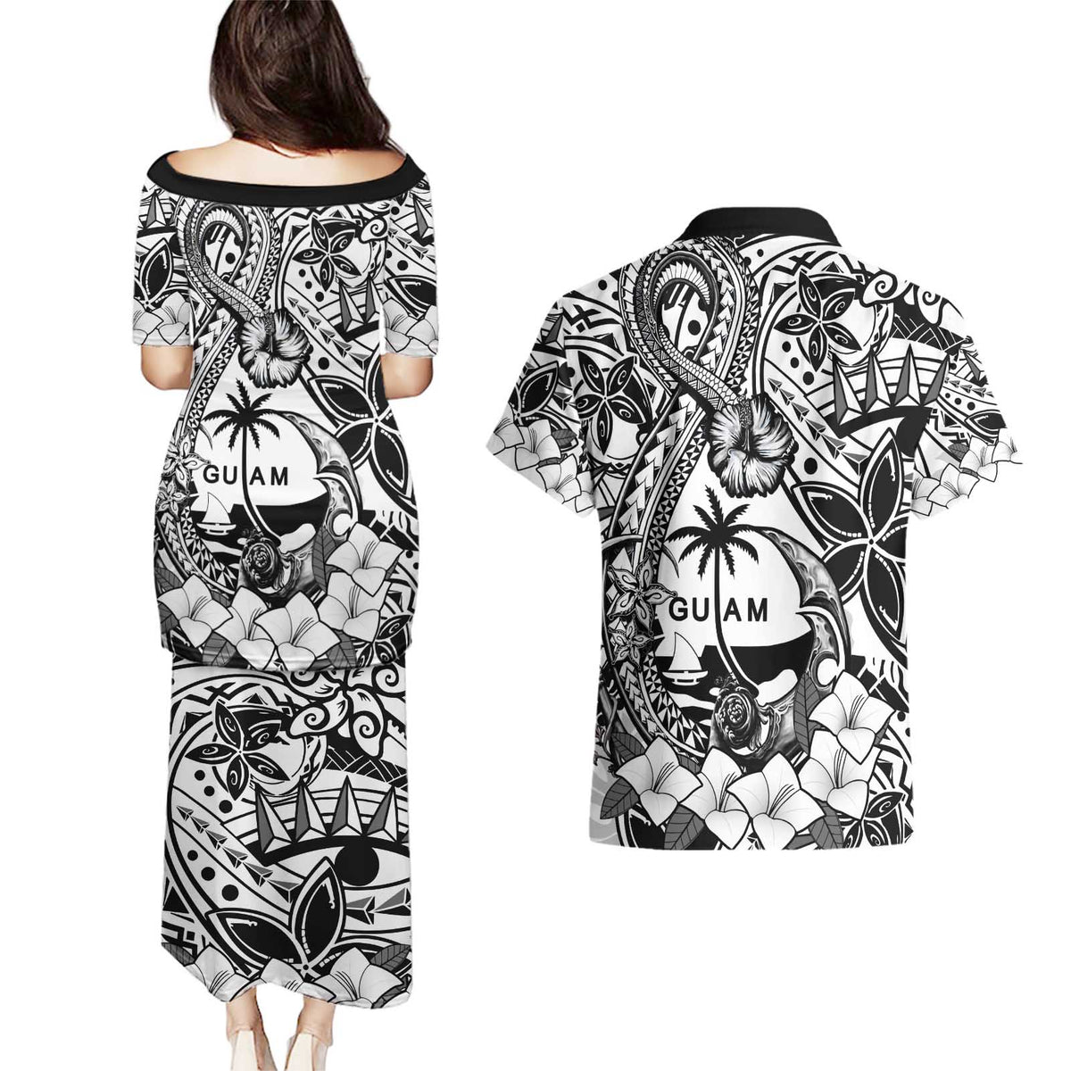 Guam Hafa Adai Guasali Flowers Couples Matching Puletasi and Hawaiian Shirt LT9 - Polynesian Pride